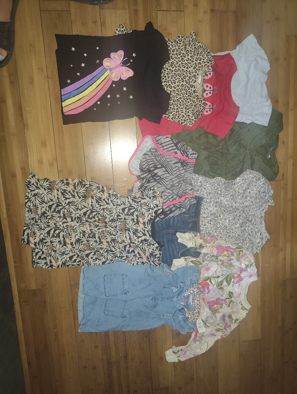 Girls Mixed Tops (And Two Shorts) Bundle - Multicolor Floral, Denim & Prints
